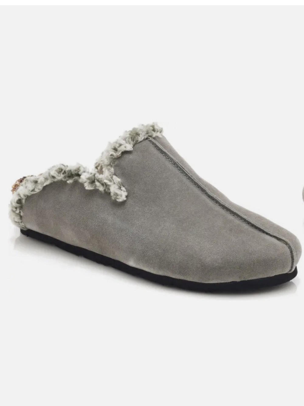 Free People Gray Suede Faux-Fur Lined Slip-On Mules